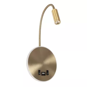 GLOBOSTAR® GOOSE  Μοντέρνο Φωτιστικό Τοίχου - Απλίκα Ξενοδοχείου Reading Light με Φορτιστή USB 3A LED 6W 540lm 36° & 360° AC 220-240V IP20 Θερμό Λευκό 2700K - CREE XPE & Lumileds SMD Chip - Χρυσό Βούρτσας - Μ15.5 x Π15 x Υ30.5cm