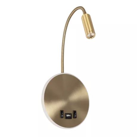 GLOBOSTAR® GOOSE  Μοντέρνο Φωτιστικό Τοίχου - Απλίκα Ξενοδοχείου Reading Light με Φορτιστή USB 3A LED 6W 540lm 36° & 360° AC 220-240V IP20 Θερμό Λευκό 2700K - CREE XPE & Lumileds SMD Chip - Χρυσό Βούρτσας - Μ15.5 x Π15 x Υ30.5cm