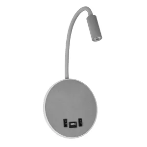 GLOBOSTAR® GOOSE  Μοντέρνο Φωτιστικό Τοίχου - Απλίκα Ξενοδοχείου Reading Light με Φορτιστή USB 3A LED 6W 540lm 36° & 360° AC 220-240V IP20 Θερμό Λευκό 2700K - CREE XPE & Lumileds SMD Chip - Γκρι Ανθρακί Ματ - Μ15.5 x Π15 x Υ30.5cm