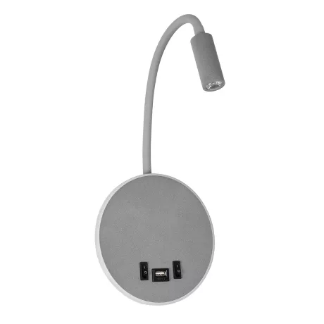GLOBOSTAR® GOOSE  Μοντέρνο Φωτιστικό Τοίχου - Απλίκα Ξενοδοχείου Reading Light με Φορτιστή USB 3A LED 6W 540lm 36° & 360° AC 220-240V IP20 Θερμό Λευκό 2700K - CREE XPE & Lumileds SMD Chip - Γκρι Ανθρακί Ματ - Μ15.5 x Π15 x Υ30.5cm