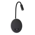 GLOBOSTAR® GOOSE  Μοντέρνο Φωτιστικό Τοίχου - Απλίκα Ξενοδοχείου Reading Light με Φορτιστή USB 3A LED 6W 600lm 36° & 360° AC 220-240V IP20 Φυσικό Λευκό 4500K - CREE XPE & Lumileds SMD Chip & TÜV SÜD Driver - Μαύρο Ματ - Μ15.5 x Π15 x Υ30.5cm