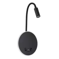 GLOBOSTAR® GOOSE  Μοντέρνο Φωτιστικό Τοίχου - Απλίκα Ξενοδοχείου Reading Light με Φορτιστή USB 3A LED 6W 600lm 36° & 360° AC 220-240V IP20 Φυσικό Λευκό 4500K - CREE XPE & Lumileds SMD Chip & TÜV SÜD Driver - Μαύρο Ματ - Μ15.5 x Π15 x Υ30.5cm