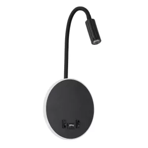 GLOBOSTAR® GOOSE  Μοντέρνο Φωτιστικό Τοίχου - Απλίκα Ξενοδοχείου Reading Light με Φορτιστή USB 3A LED 6W 600lm 36° & 360° AC 220-240V IP20 Φυσικό Λευκό 4500K - CREE XPE & Lumileds SMD Chip & TÜV SÜD Driver - Μαύρο Ματ - Μ15.5 x Π15 x Υ30.5cm