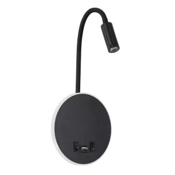 GLOBOSTAR® GOOSE  Μοντέρνο Φωτιστικό Τοίχου - Απλίκα Ξενοδοχείου Reading Light με Φορτιστή USB 3A LED 6W 600lm 36° & 360° AC 220-240V IP20 Φυσικό Λευκό 4500K - CREE XPE & Lumileds SMD Chip & TÜV SÜD Driver - Μαύρο Ματ - Μ15.5 x Π15 x Υ30.5cm