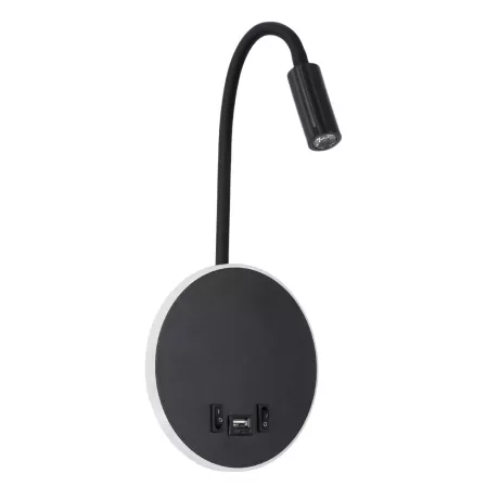 GLOBOSTAR® GOOSE  Μοντέρνο Φωτιστικό Τοίχου - Απλίκα Ξενοδοχείου Reading Light με Φορτιστή USB 3A LED 6W 600lm 36° & 360° AC 220-240V IP20 Φυσικό Λευκό 4500K - CREE XPE & Lumileds SMD Chip & TÜV SÜD Driver - Μαύρο Ματ - Μ15.5 x Π15 x Υ30.5cm