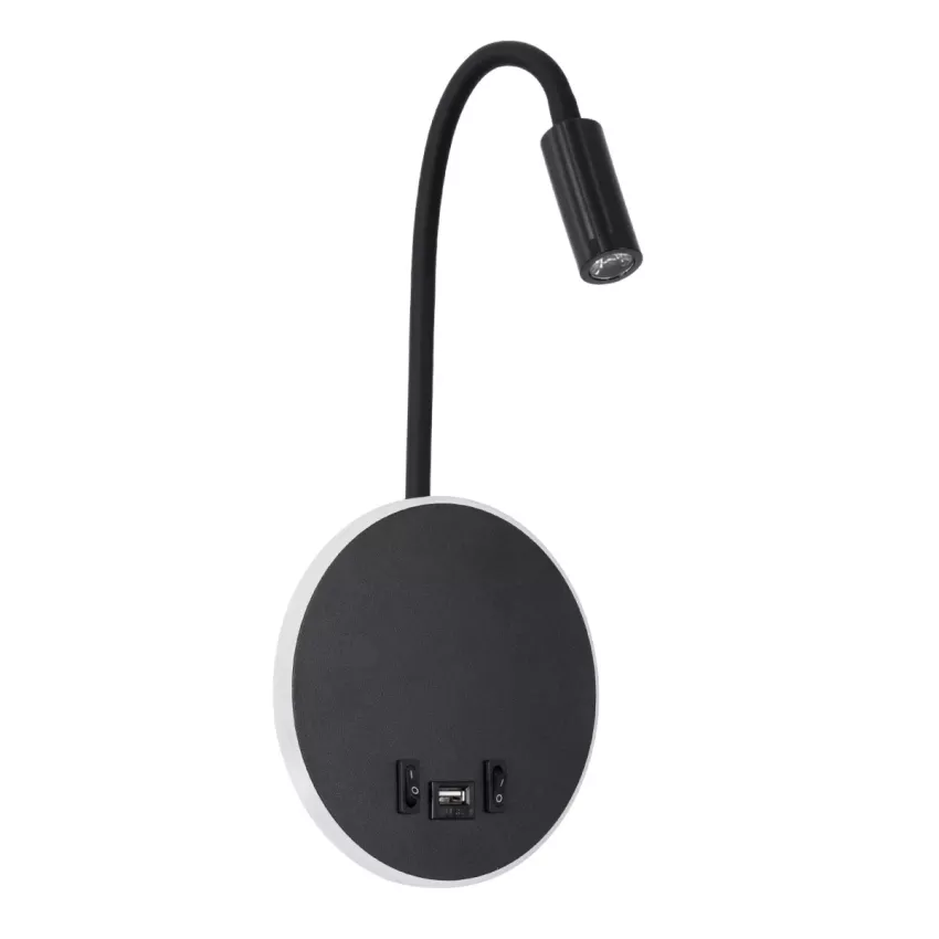 GLOBOSTAR® GOOSE  Μοντέρνο Φωτιστικό Τοίχου - Απλίκα Ξενοδοχείου Reading Light με Φορτιστή USB 3A LED 6W 600lm 36° & 360° AC 220-240V IP20 Φυσικό Λευκό 4500K - CREE XPE & Lumileds SMD Chip & TÜV SÜD Driver - Μαύρο Ματ - Μ15.5 x Π15 x Υ30.5cm