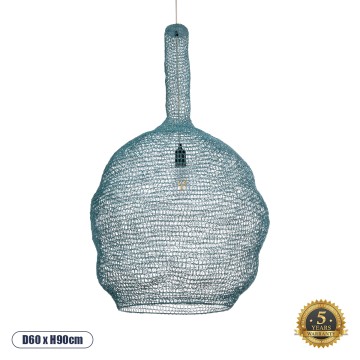 GLOBOSTAR® KENTUCKY  Vintage Κρεμαστό Φωτιστικό Οροφής με Ντουί 1 x E27 AC 220-240V IP20 - Τιρκουάζ - Μ60 x Π60 x Υ90cm