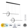 GLOBOSTAR® LINEARE  Μοντέρνο Κρεμαστό Φωτιστικό Οροφής LED 67W 7504lm 300° AC 220-240V IP20 Ρυθμιζόμενο Λευκό CCT με Χειριστήριο από 2700K έως 6000K Dimmable - Lumileds SMD Chip - Μαύρο Ματ - Μ130 x Π25 x Υ60cm