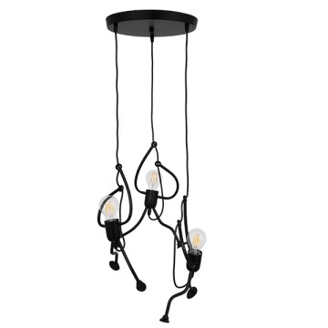 GLOBOSTAR® LITTLE MAN  Μοντέρνο Κρεμαστό Φωτιστικό Οροφής με Ντουί 3 x E27 AC 220-240V IP20 - Μαύρο - Μ45 x Π45 x Υ40cm