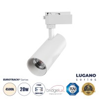 GLOBOSTAR® LUGANO  Μονοφασικό Σποτ Ράγας LED 20W 2500lm 36° AC 220-240V IP20 Φυσικό Λευκό 4500K - Bridgelux COB Chip & TÜV SÜD Driver - Eurotrack 1PH  - Λευκό Ματ - Μ6.5 x Π6.5 x Υ22cm