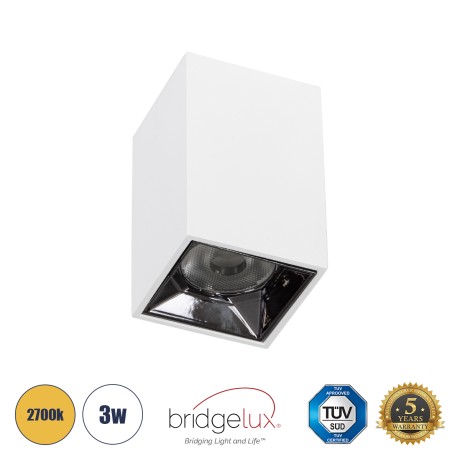 GLOBOSTAR® LUMINAR  Downlight Σποτ LED 3W 405lm 36° AC 220-240V IP20 Θερμό Λευκό 2700K - Osram SMD Chip & TÜV SÜD Driver - Λευκό Ματ - Μ4.2 x Π4.2 x Υ6.6cm