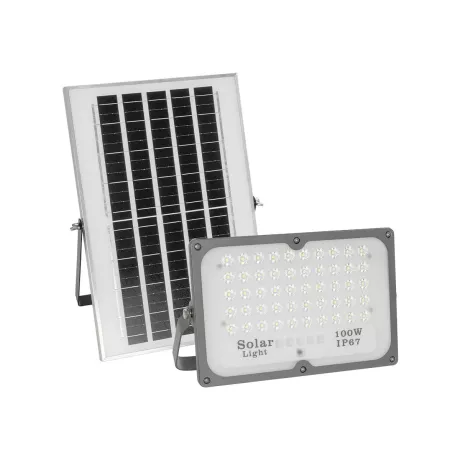 GLOBOSTAR® LUMOVOX  Προβολέας LED 100W 5000lm 120° DC 5V με Φωτοβολταϊκό Panel 5V 8W & Επαναφορτιζόμενη Μπαταρία Li-ion 3.2V 5000mAh Αδιάβροχο IP67 Ψυχρό Λευκό 6000K - 120 x SMD2835 Sanan Chip - Γκρι Ανθρακί - Μ25 x Π5.5 x Υ17.5cm