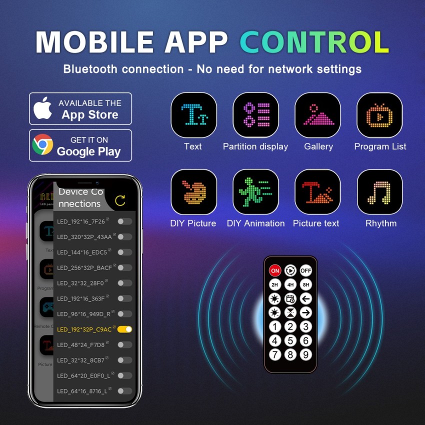 GLOBOSTAR® MATRIX  Εύκαμπτη Κυλιόμενη Ψηφιακή Επιγραφή 145x28cm P7 192x32 Pixel LED 20W AC 220-240V Αδιάβροχο IP65 Πολύχρωμο RGB - Bluetooth Control μέσω iPIXEL APP - Μ145 x Π0.4 x Υ28cm