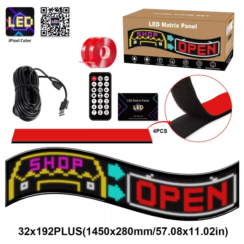 GLOBOSTAR® MATRIX  Εύκαμπτη Κυλιόμενη Ψηφιακή Επιγραφή 145x28cm P7 192x32 Pixel LED 20W AC 220-240V Αδιάβροχο IP65 Πολύχρωμο RGB - Bluetooth Control μέσω iPIXEL APP - Μ145 x Π0.4 x Υ28cm