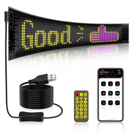 GLOBOSTAR® MATRIX  Εύκαμπτη Κυλιόμενη Ψηφιακή Επιγραφή 37.4x9.2cm P5 64x16 Pixel LED 10W DC 5V 2A με USB 2.0 Αδιάβροχο IP65 Πολύχρωμο RGB - Bluetooth Control μέσω iPIXEL APP - Μ37.4 x Π0.2 x Υ9.2cm
