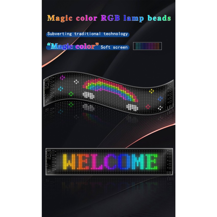 GLOBOSTAR® MATRIX  Εύκαμπτη Κυλιόμενη Ψηφιακή Επιγραφή 37.4x9.2cm P5 64x16 Pixel LED 10W DC 5V 2A με USB 2.0 Αδιάβροχο IP65 Πολύχρωμο RGB - Bluetooth Control μέσω iPIXEL APP - Μ37.4 x Π0.2 x Υ9.2cm