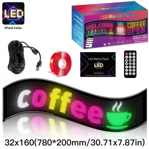 GLOBOSTAR® MATRIX  Εύκαμπτη Κυλιόμενη Ψηφιακή Επιγραφή 78x20cm P4.5 160x32 Pixel LED 20W AC 220-240V Αδιάβροχο IP65 Πολύχρωμο RGB - Bluetooth Control μέσω iPIXEL APP - Μ78 x Π0.4 x Υ20cm