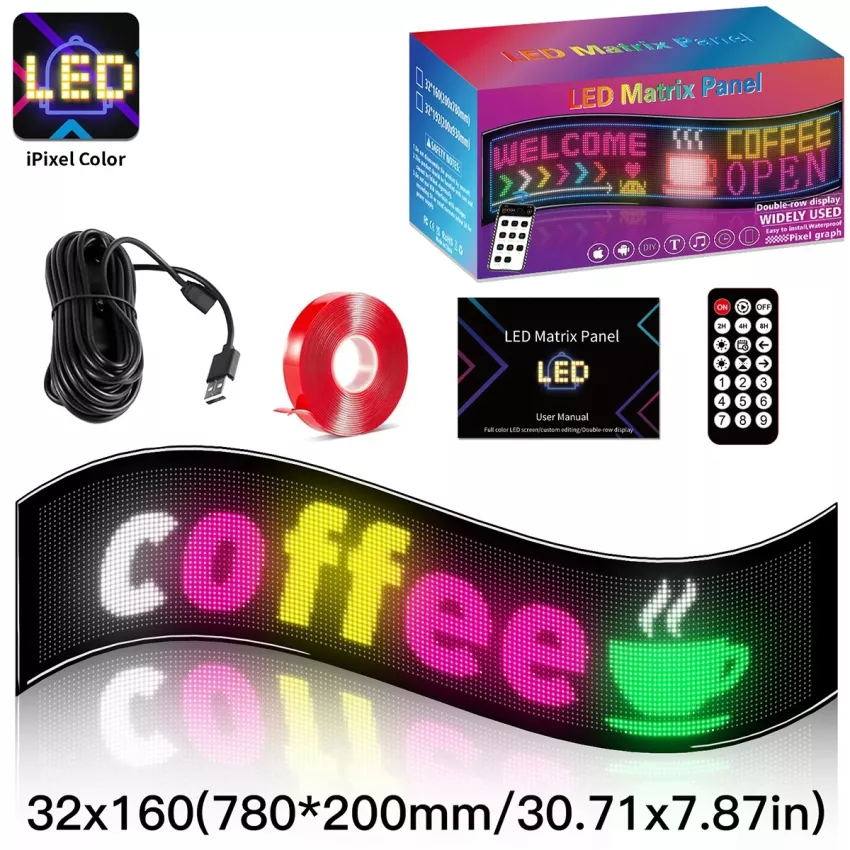 GLOBOSTAR® MATRIX  Εύκαμπτη Κυλιόμενη Ψηφιακή Επιγραφή 78x20cm P4.5 160x32 Pixel LED 20W AC 220-240V Αδιάβροχο IP65 Πολύχρωμο RGB - Bluetooth Control μέσω iPIXEL APP - Μ78 x Π0.4 x Υ20cm