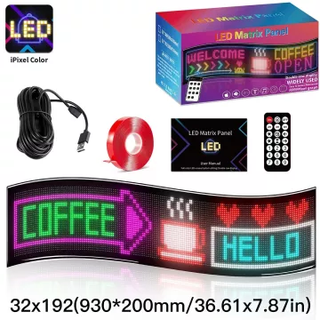 GLOBOSTAR® MATRIX  Εύκαμπτη Κυλιόμενη Ψηφιακή Επιγραφή 93x20cm P4.5 192x32 Pixel LED 20W AC 220-240V Αδιάβροχο IP65 Πολύχρωμο RGB - Bluetooth Control μέσω iPIXEL APP - Μ93 x Π0.4 x Υ20cm