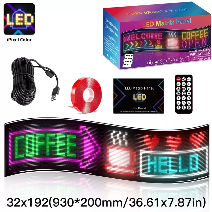 GLOBOSTAR® MATRIX  Εύκαμπτη Κυλιόμενη Ψηφιακή Επιγραφή 93x20cm P4.5 192x32 Pixel LED 20W AC 220-240V Αδιάβροχο IP65 Πολύχρωμο RGB - Bluetooth Control μέσω iPIXEL APP - Μ93 x Π0.4 x Υ20cm