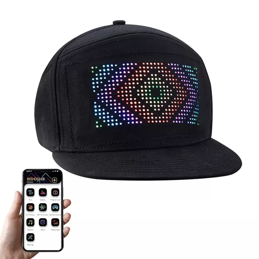 GLOBOSTAR® MATRIX  Καπέλο με Κυλιόμενη Ψηφιακή Επιγραφή 17.3x7cm P4 32x16 Pixel LED 0.9W DC 5V με Επαναφορτιζόμενη Μπαταρία PXM 602040 Li-ion 3.7V 400mAh IP20 Πολύχρωμο RGB - Bluetooth Control μέσω iPIXEL APP - Μ28 x Π12 x Υ13cm