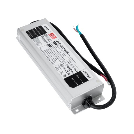 GLOBOSTAR® MEANWELL-ELG300-24A  Τροφοδοτικό/Μετασχηματιστής Class I SELV 300W 12.5A AC 220-240V σε DC 24V Αδιάβροχο IP67 - Ρυθμιζόμενo από DC 22.4V έως DC 25.6V - Ασημί - Μ24.6 x Π7.7 x Υ3.9cm