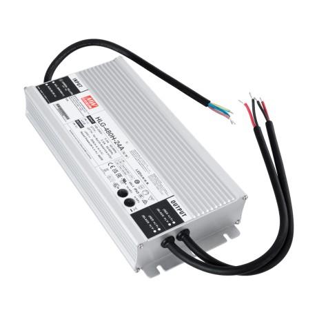 GLOBOSTAR® MEANWELL-HLG480H-24A  Τροφοδοτικό/Μετασχηματιστής Class I SELV 480W 20A AC 220-240V σε DC 24V Αδιάβροχο IP65 - Ρυθμιζόμενo από DC 20.4V έως DC 25.2V - Ασημί - Μ26.2 x Π12.5 x Υ4.4cm