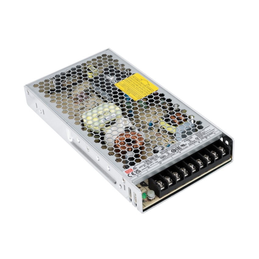 GLOBOSTAR® MEANWELL-LRS200-24  Τροφοδοτικό/Μετασχηματιστής Class I PELV 200W 8.8A AC 220-240V σε DC 24V IP20 - Ρυθμιζόμενo από DC 21.6V έως DC 28.8V - Ασημί - Μ21.5 x Π11.5 x Υ3cm