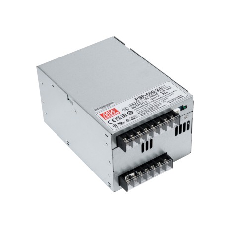 GLOBOSTAR® MEANWELL-PSP600-24  Τροφοδοτικό/Μετασχηματιστής Class I PELV 600W 25A AC 220-240V σε DC 24V IP20 - Ρυθμιζόμενo από DC 20V έως DC 26.4V - Ασημί - Μ17 x Π12 x Υ9.3cm