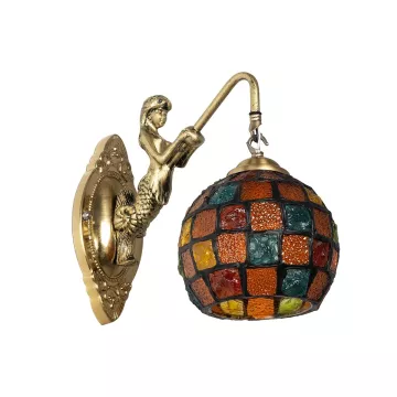 GLOBOSTAR® MERMAID  Vintage Φωτιστικό Τοίχου - Απλίκα με Ντουί 1 x E27 AC 220-240V IP20 - Μπρούτζινο & Πολύχρωμο - Μ17 x Π30 x Υ27cm