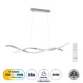 GLOBOSTAR® MORALES  Μοντέρνο Κρεμαστό Φωτιστικό Οροφής LED 54W 6048lm 300° AC 220-240V IP20 Ρυθμιζόμενο Λευκό CCT με Χειριστήριο από 2700K έως 6000K Dimmable - Lumileds SMD Chip - Νίκελ Βούρτσας - Μ90 x Π14 x Υ14cm