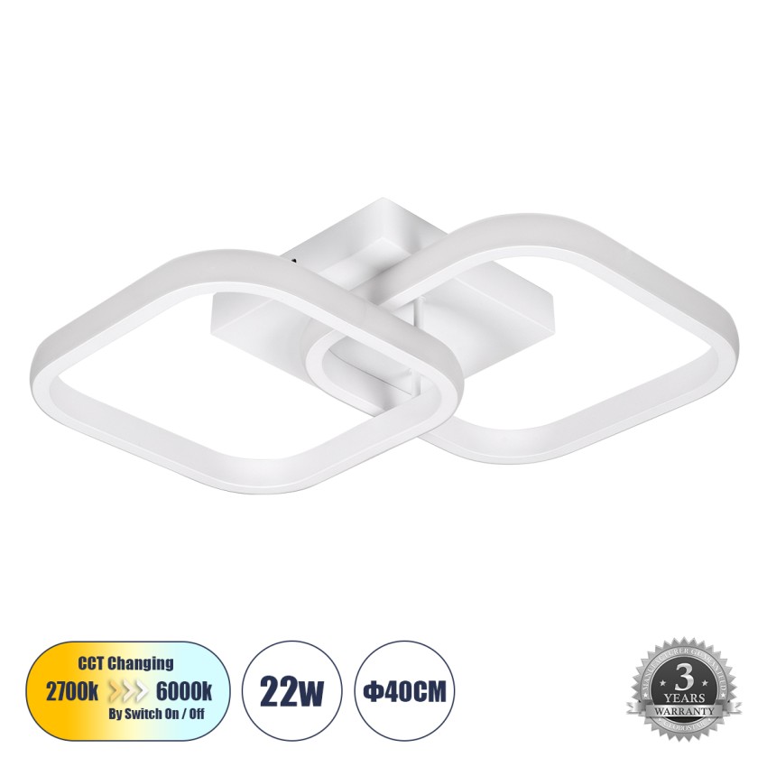 GLOBOSTAR® NORA  Μοντέρνο Φωτιστικό Οροφής LED 22W 2640lm 300° AC 220-240V IP20 Ρυθμιζόμενο Λευκό CCT με On/Off 2700K/4500K/6000K - Lumileds SMD Chip - Λευκό Ματ - Μ40 x Π24 x Υ7cm