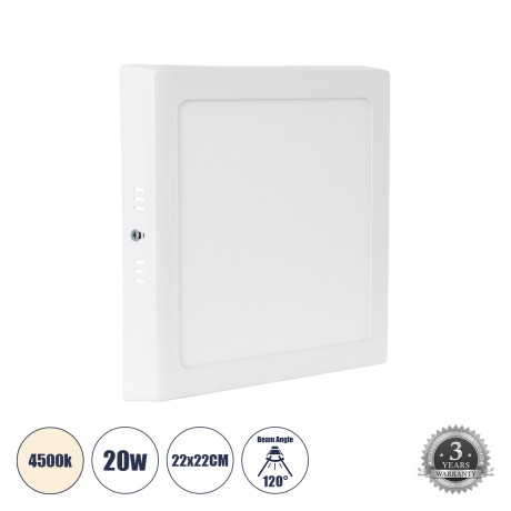 GLOBOSTAR® PANELO  Panel Οροφής LED 20W 1900lm 120° AC 220-240V IP20 Φυσικό Λευκό 4500K - Lumileds SMD Chip & TÜV SÜD Driver - Λευκό Γαλακτερό - Μ22 x Π22 x Υ3cm / Q20 x 20cm