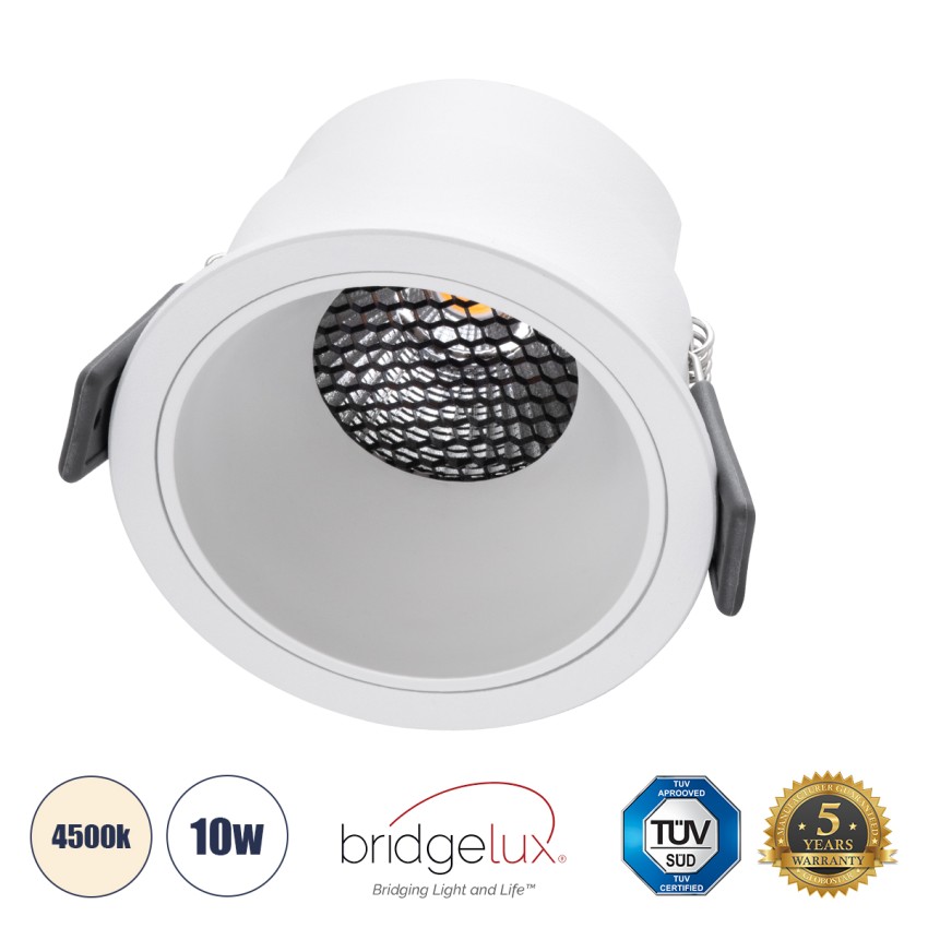 GLOBOSTAR® PLUTO-M  Χωνευτό Downlight Σποτ με Honeycomb Anti Glare Reflector LED 10W 1300lm 38° AC 220-240V IP20 Φυσικό Λευκό 4500K - Bridgelux COB Chip & TÜV SÜD Driver - Λευκό Ματ - Μ8.4 x Π8.4 x Υ5.9cm / Q7.5cm