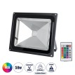 GLOBOSTAR® RGBFLOOD  Προβολέας με IR Ασύρματο Χειριστήριο LED 50W 3250lm 120° AC 220-240V Αδιάβροχο IP66 Πολύχρωμο RGB Dimmable - Μαύρο Ματ - Μ28.5 x Π23.5 x Υ10cm