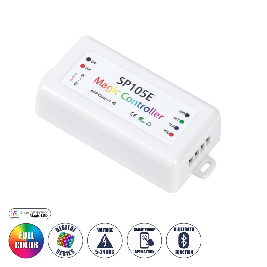 GLOBOSTAR® SP105E  WiFi 2.4G Ψηφιακός Pixel Addressable Controller DC 5-12-24V IP20 - WiFi 2.4G - SPI/TTL Protocol 2048 IC - Μ8.5 x Π4.5 x Υ2.2cm