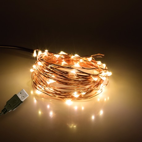 GLOBOSTAR® STRINGLIGHT  Γιρλάντα 5m 50 LED 3W 180lm 360° DC 5V με USB 2.0 IP20 Θερμό Λευκό 2700Κ Dimmable - Χάλκινο - Μ500 x Π0.6 x Υ0.6cm