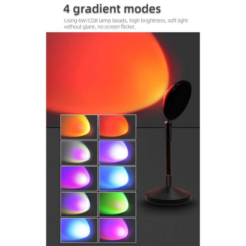 GLOBOSTAR® SUNSET  Επιτραπέζιο Φωτιστικό Πορτατίφ Προτζέκτορας Sunset με RF Ασύρματο Χειριστήριο & Λειτουργία μέσω WiFi APP LED 6W 360lm 60° AC 220-240V IP20 Πολύχρωμο RGB Dimmable - Sanan SMD Chip - Μαύρο - Μ10 x Π10 x Υ27cm