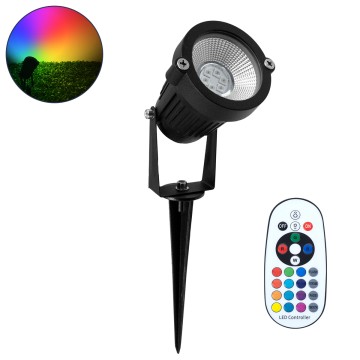 GLOBOSTAR® TREECOBO  Φωτιστικό Σποτ για Φυτά - Δέντρα με Βάση Κήπου / Καρφωτό με IR Ασύρματο Χειριστήριο LED 10W 800lm 35° DC 24V Αδιάβροχο IP67 Πολύχρωμο RGB Dimmable - Epistar SMD Chip - Μαύρο - Μ6 x Π6 x Υ12.5cm