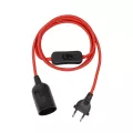 GLOBOSTAR® WHIP  Μοντέρνο DIY Φωτιστικό με Υφασμάτινο Καλώδιο, Ντουί 1 x E27, Διακόπτη On/Off & Πρίζα AC 220-240V IP20 - Κόκκινο & Μαύρο - Μ150 x Π4 x Υ4cm