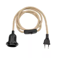GLOBOSTAR® WHIP  Μοντέρνο DIY Φωτιστικό με Υφασμάτινο Καλώδιο, Ντουί 1 x E27, Διακόπτη On/Off & Πρίζα AC 220-240V IP20 - Μπεζ & Μαύρο - Μ150 x Π5.8 x Υ5.8cm