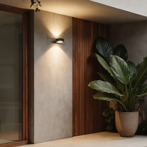 kelvo® AURA  Φωτιστικό Τοίχου / Απλίκα LED 7W 875lm 45° AC 220-240V Αδιάβροχο IP65 Θερμό Λευκό 2700K - Bridgelux COB Chip & TÜV SÜD Driver - Μαύρο Ματ - Μ15 x Π13 x Υ4.5cm