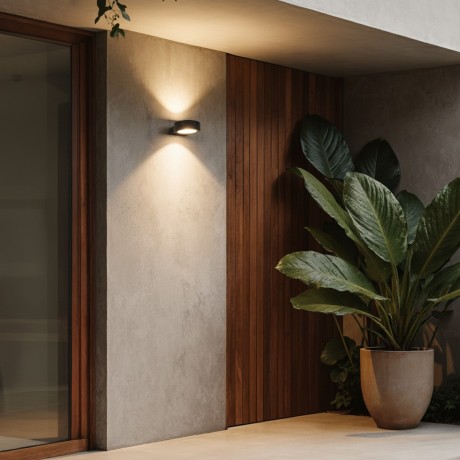 kelvo® AURA  Φωτιστικό Τοίχου / Απλίκα LED 7W 875lm 45° AC 220-240V Αδιάβροχο IP65 Θερμό Λευκό 2700K - Bridgelux COB Chip & TÜV SÜD Driver - Μαύρο Ματ - Μ15 x Π13 x Υ4.5cm