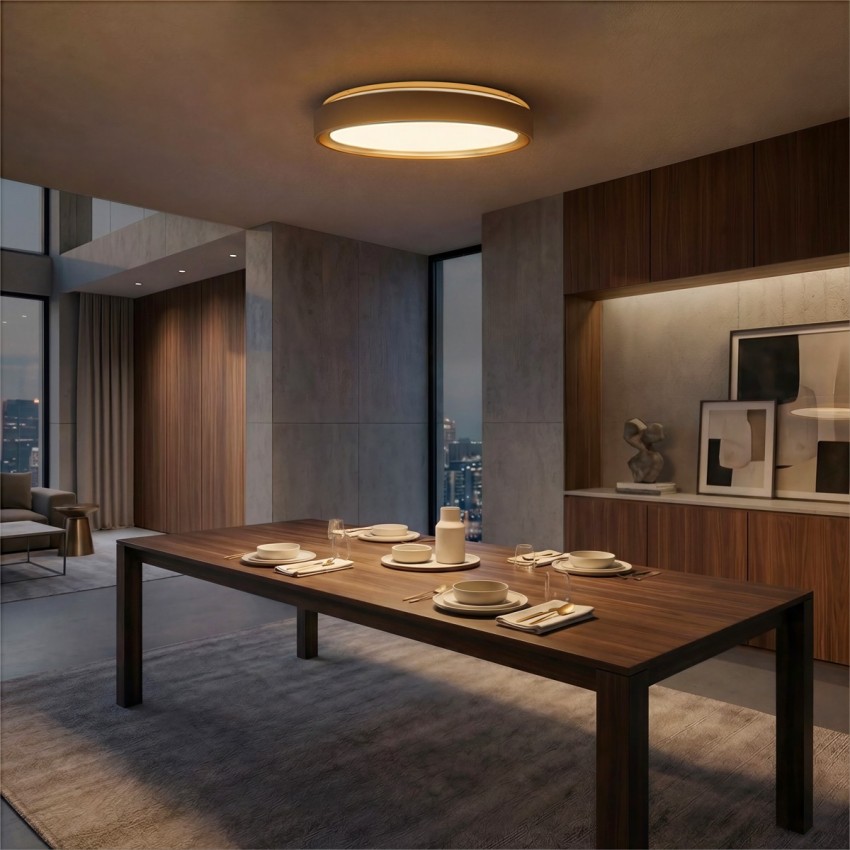 kelvo® BARCHETTA  Φωτιστικό Οροφής LED 72W 7200lm 120° AC 220-240V IP20 Ρυθμιζόμενο Λευκό CCT με Χειριστήριο από 2700K έως 6000K Dimmable - Lumileds SMD Chip - Λευκό & Σαμπανιζέ Χρυσό Ματ - Μ48 x Π48 x Υ8.2cm