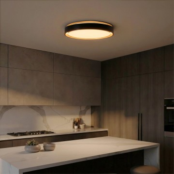 kelvo® BARCHETTA  Φωτιστικό Οροφής LED 72W 7200lm 120° AC 220-240V IP20 Ρυθμιζόμενο Λευκό CCT με Χειριστήριο από 2700K έως 6000K Dimmable - Lumileds SMD Chip - Μαύρο & Σαμπανιζέ Χρυσό Ματ - Μ48 x Π48 x Υ8.2cm