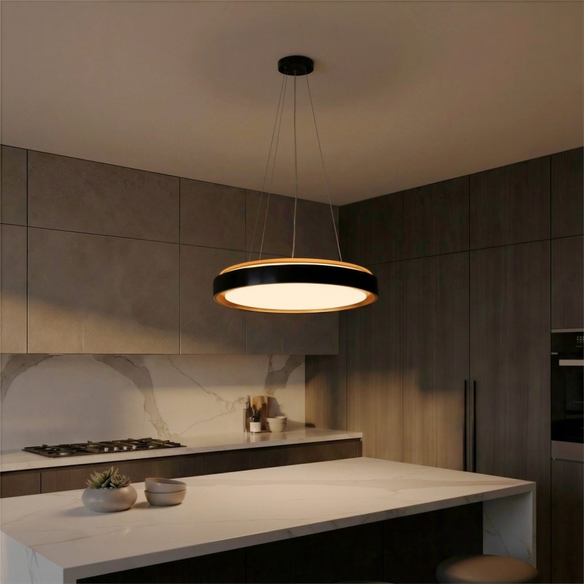 kelvo® BARCHETTA  Κρεμαστό Φωτιστικό Οροφής LED 72W 7200lm 120° AC 220-240V IP20 Ρυθμιζόμενο Λευκό CCT με Χειριστήριο από 2700K έως 6000K Dimmable - Lumileds SMD Chip - Μαύρο & Σαμπανιζέ Χρυσό Ματ - Μ48 x Π48 x Υ8.2cm