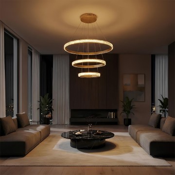 kelvo® DIAMOND  Κρεμαστό Φωτιστικό Οροφής LED 100W 10000lm 180° AC 220-240V IP20 Ρυθμιζόμενο Λευκό CCT με Χειριστήριο από 2700K έως 6000K Dimmable - Lumileds SMD Chip - Χρυσό Πλατίνα - Μ60 x Π60 x Υ60cm