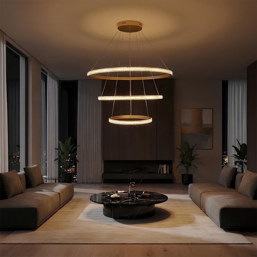 kelvo® DIAMOND  Κρεμαστό Φωτιστικό Οροφής LED 120W 12000lm 180° AC 220-240V IP20 Ρυθμιζόμενο Λευκό CCT με Χειριστήριο από 2700K έως 6000K Dimmable - Lumileds SMD Chip - Χρυσό Πλατίνα - Μ80 x Π80 x Υ80cm