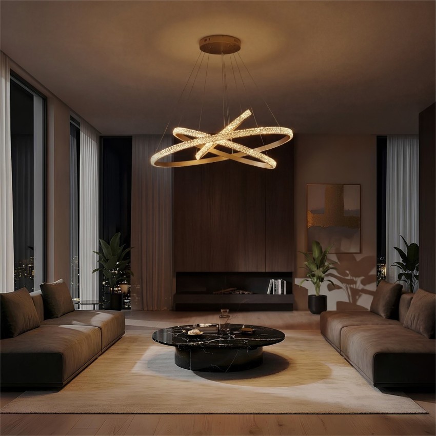 kelvo® DIAMOND  Κρεμαστό Φωτιστικό Οροφής LED 120W 12000lm 180° AC 220-240V IP20 Ρυθμιζόμενο Λευκό CCT με Χειριστήριο από 2700K έως 6000K Dimmable - Lumileds SMD Chip - Χρυσό Πλατίνα - Μ80 x Π80 x Υ80cm
