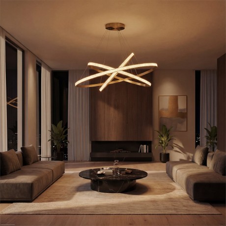 kelvo® DIAMOND  Κρεμαστό Φωτιστικό Οροφής LED 150W 15000lm 180° AC 220-240V IP20 Ρυθμιζόμενο Λευκό CCT με Χειριστήριο από 2700K έως 6000K Dimmable - Lumileds SMD Chip - Χρυσό Πλατίνα - Μ100 x Π100 x Υ100cm